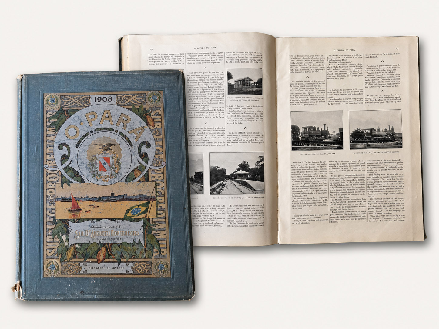 Montagem com a capa e páginas interiores do livro O Estado do Pará
